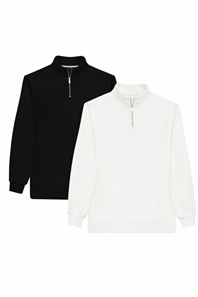 HerTarzınTrendi Black and White Half-Zipper 2-Pack Suitable for Daily Use, Si...