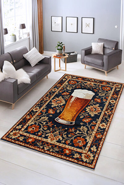 Realhomes Şık Bira Desenli Yıkanabilir Kaymaz Taban Salon Halısı