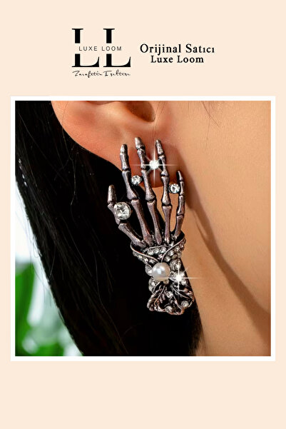 Luxe Loom Zarafetin Işıltısı Gothic Style Silver Color Women's Claw Earrings with Zircon Stone and Pearl
