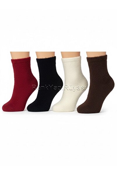 RENK YAPI RÜYASI 4 Pcs Women's Bearded Winter Short Socks Plush Soft Winter S...
