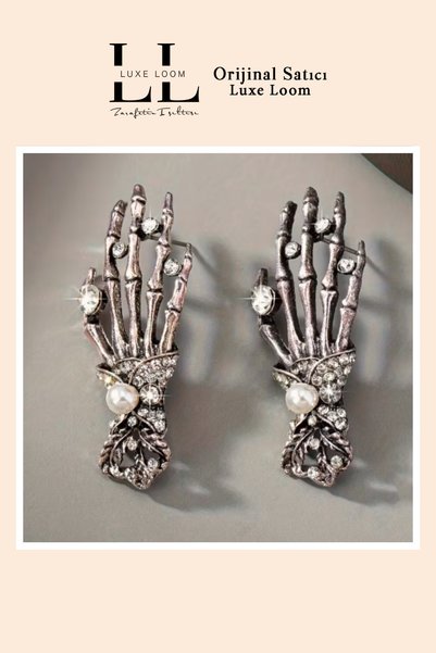 Luxe Loom Zarafetin Işıltısı Gothic Style Silver Color Women's Claw Earrings with Zircon Stone and Pearl