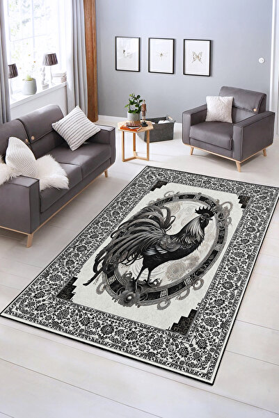 Realhomes Oryantal Desenli Horoz Figürlü Halı | Kaymaz Taban Modern Dekoratif...