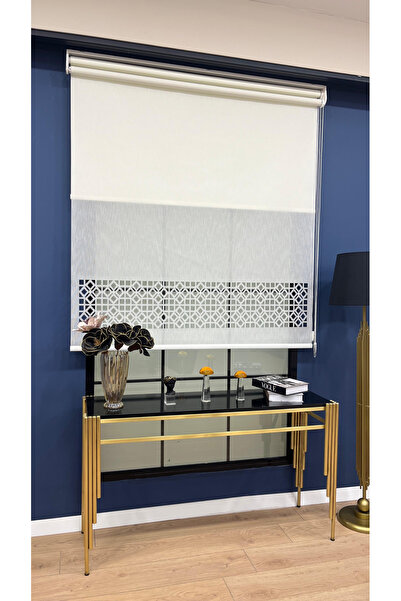 EYMENS HOME Eymen's Lzr1002 Lazer Kesim Çift Mekanizmalı Tül Ve Stor Perde Beyaz