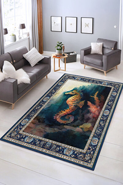 Realhomes Sevimli Deniz Atı Desenli Yıkanabilir Kaymaz Taban Salon Halısı