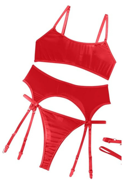 Cicişim Red Tulle Garter Set Lingerie