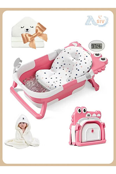 ASIV حوض استحمام قابل للطي للأطفال حديثي الولادة مع ميزان حرارة ومنشفة بغطاء ...