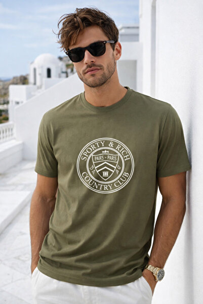 Rich Tricou pentru bărbați bumbac 100% guler rotund cu imprimeu cu mânecă scurtă basic