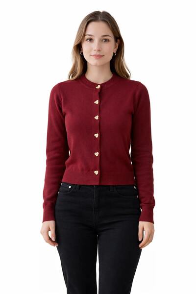 ModaPlaza Women's Heart Buttoned Knitwear Cardigan