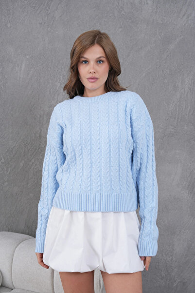 Park Karon Дамски пуловер с кръгло деколте и плетени детайли