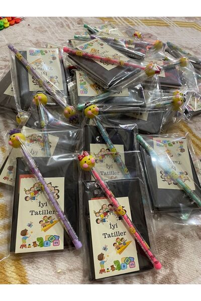 GÜLAKSESUAR 4 adet not defterli emojili yumurtlayan kalem iyi tatiller kartlı