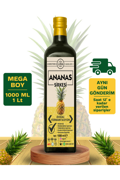 Luga Ananas Sirkesi 1000 ml - Doğal Fermantasyon, Katkısız, MEGA BOY 1 Lt
