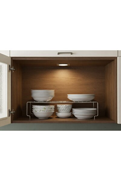 Sas Haus 47cm Wide Metal Inside Cabinet Organizer Shelf - Kitchen Counter Top Plate Organizer Stand Chrome