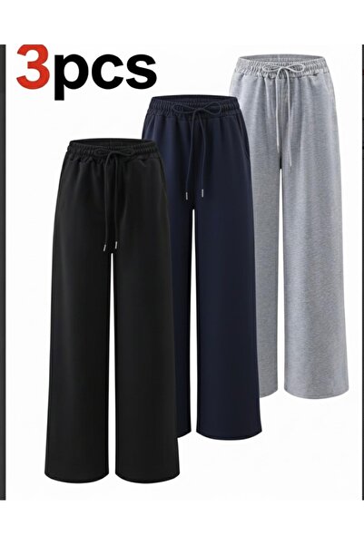 GERLAY Üç adet siyah gri lacivert düz paça eşofman altı