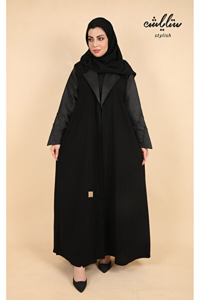 Stylish عباية لف باللون الأسود بشك ناعم