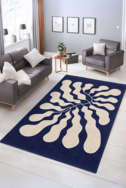 Realhomes Soyut Dalga Desenli Yıkanabilir Kaymaz Taban Salon Halısı