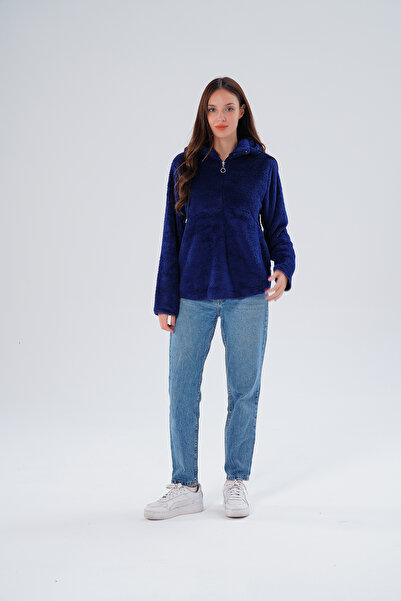 Gülmina Moda Kadın Çift Taraflı Wellsoft Yarım Fermuarlı Kapişonlu Sweat