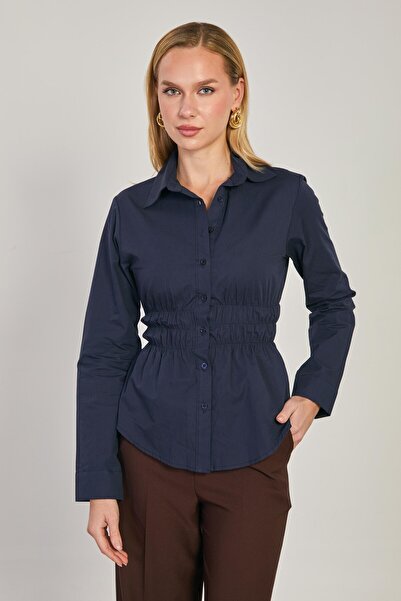 BARRELS AND OIL Women's elastic waist long sleeve shirt - navy blue