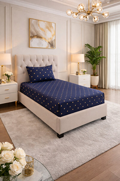 LaraLisa طقم ملاءات سرير من القطن الممشط مع غطاء وسادة مطاطي منقوش قطعة واحدة