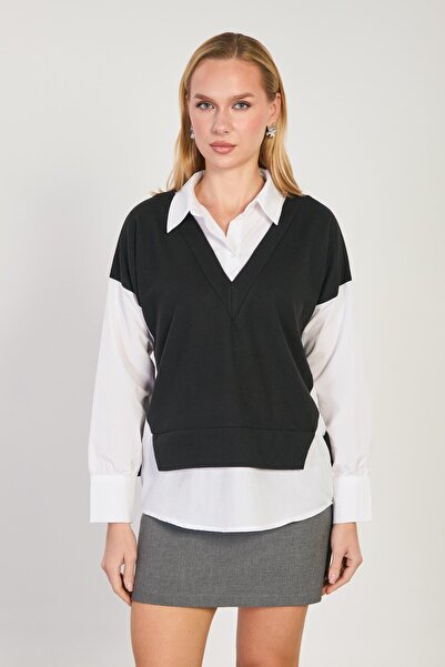 BARRELS AND OIL Women's shirt Paneled thessaloniki blouse - black
