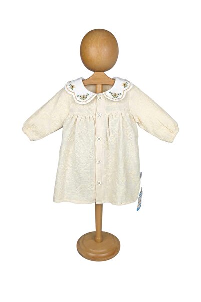 babymilk Kız Bebek ve Kız Çocuk Bayramlık Müslin Elbise Yakalı Nakışlı Önden ...