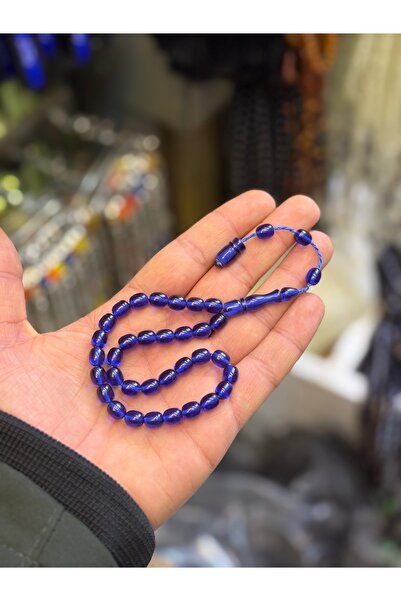 tesbihad Blue Color Wrist Length Fire Amber Prayer Beads