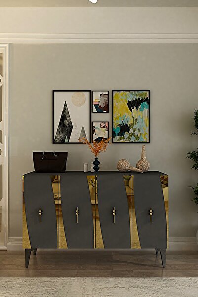 CENEYRA KA1213AG ELİPS120 KONSOL, KAHVE KÖŞESİ ve TV SEHPASI ANTRASİT GOLD 120cm