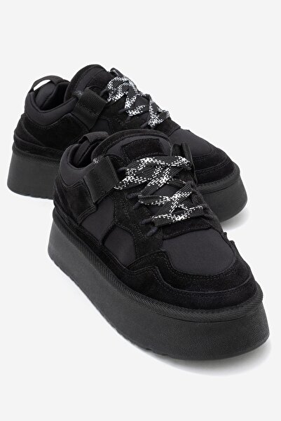 LuviShoes Raven Black Suede Genuine Leather Women's Platform Sneaker