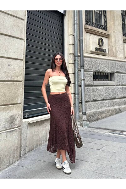 chize Yüksek Bel Asimetrik Kesim Dantel Fisto Etek