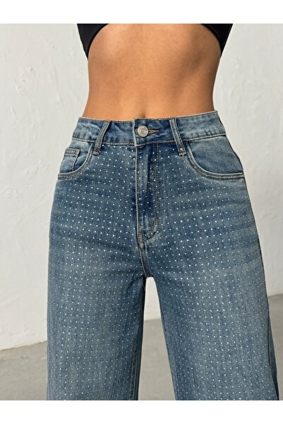 ADAMODA.RO Elastic flared jeans with rhinestones