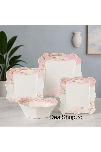 dealshopromania Set veselă Lacy Pink cu 19 piese, Opal rezistent la căldură, ...