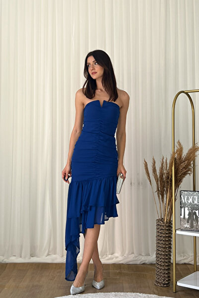 Klex Layered Flounce Waist-Fitted Chiffon Evening Dress