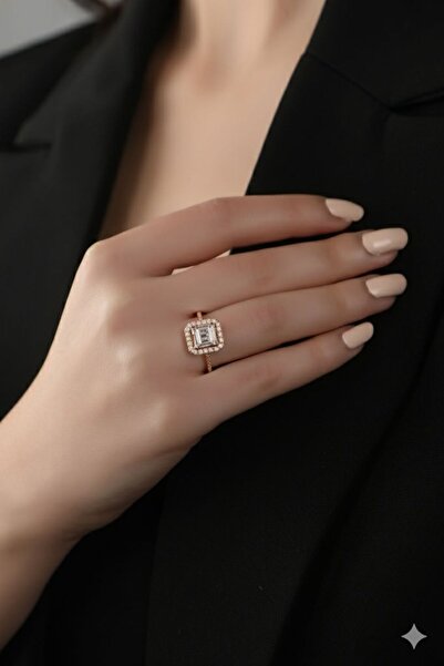 NİZANKA JEWELRY Zirkon Taşlı Baget Tek Taş Rose Gold 925 Ayar Gümüş Yüzük