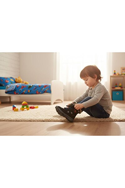 BAYRAMOĞLU KUNDURA Παιδικά μαύρα μποτάκια χιονιού με γούνα εσωτερικά και λεπτ...