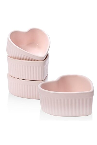 Generic VanEnjoy 4 pack 5oz Heart Shaped Ramekins Ceramic Bowl Bakeware for S...