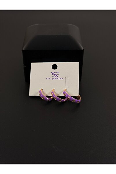 kamilasilver 3-Piece Steel Hoop Earrings – Purple Color - Women