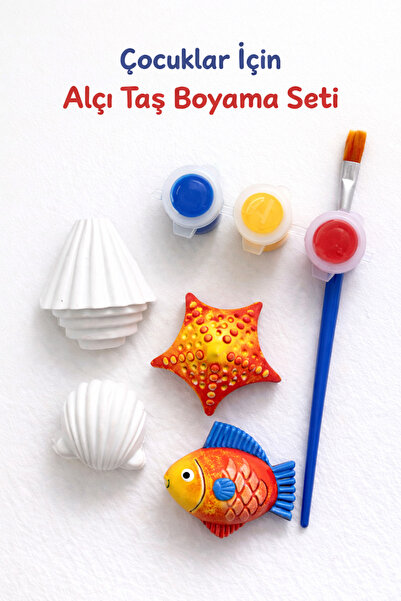 renkli izler atölyesi Çocuklar İçin Taş Boyama Seti (Deniz) – 4’lü Alçı Taş, ...