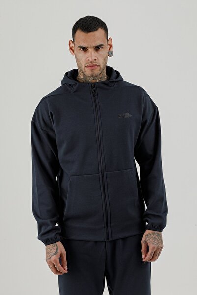 Airlife سترة Clubby IR ZONE كاملة الطول للرجال بغطاء رأس باللون الأزرق الداكن