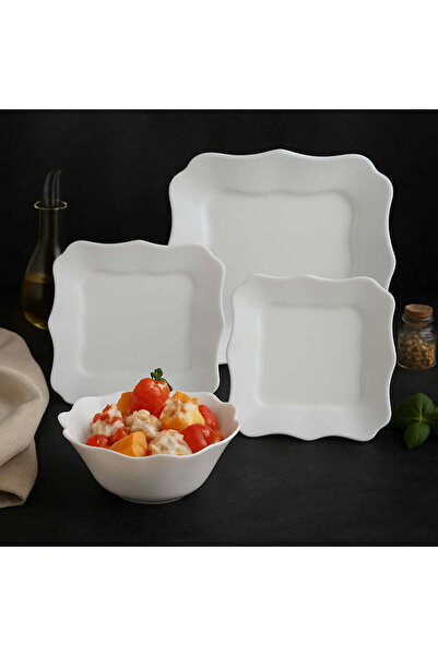 dealshopromania 19-Piece Lacy-White Heat-Resistant Opal Dinner Set – White Square Plates for 6 People