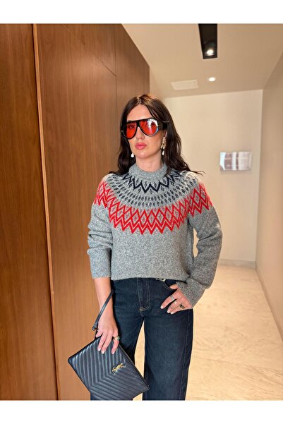 begum mayda Bisiklet Yaka , Ajurlu Gri Triko