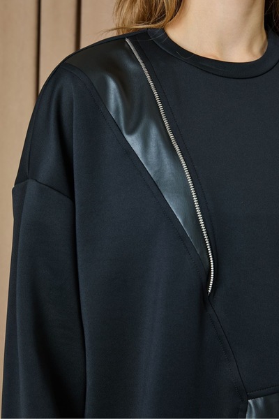 Puane Γυναικείο Ασύμμετρο Τούνικ με Φερμουάρ και Δερμάτινη Λεπτομέρεια - 1072...