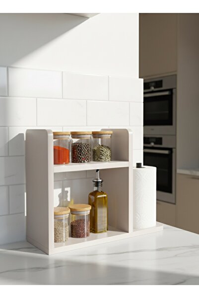 UMN DECOR Modern Ahşap Mutfak Düzenleyici Raf - Kağıt Havluluklu Tezgah Üstü ...