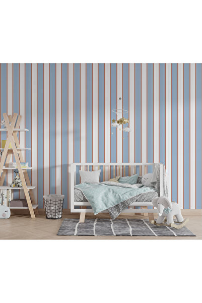 Tasarım Mavi Şeritler Konsept Bebek & Çocuk Odası Duvar Kağıdı