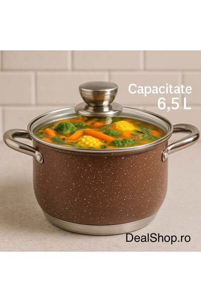 dealshopromania Κατσαρόλα Royalty Line 6,5 L, ανοξείδωτο ατσάλι, γυάλινο καπά...