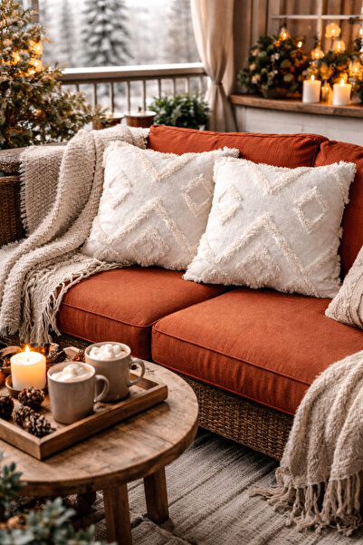 Halımax Cloud Decorative White Single-Sided 2-Piece Throw Pillow Cover Washab...