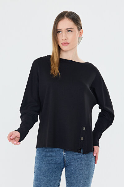 UNIQUE LADY Women's Button Detailed Boat Neck Blouse