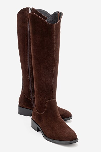 LuviShoes Ruiz Brown Suede Genuine Leather Stretch Detailed Women's Boots