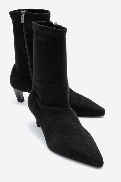 LuviShoes Alora Black Suede Stretch Women's Short Heeled Boots