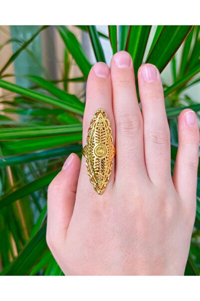 Parılda Premium Altın Kaplama Hint Model Yüzük - Ganj Güneşi