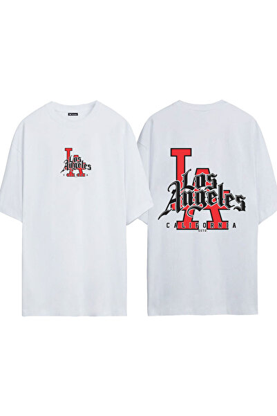 urbvn لوس أنجلوس 1 تصميم مطبوع تي شيرت أبيض قصة فضفاضة