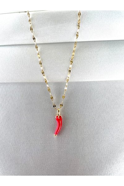 Modesa bijuteri Chance Pepper Steel Necklace - Red Pepper Necklace - Boxed Shipping